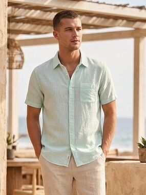 Panama Jack Light Mint Striped Short-Sleeve Button-Down Shirt